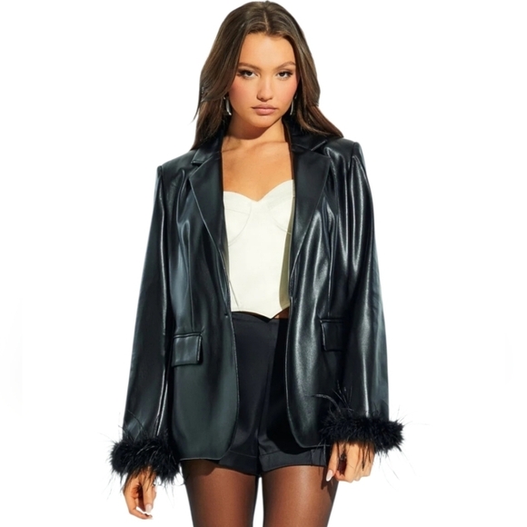 Forever 21 Jackets & Blazers - Faux Feather & Leather Black Blazer